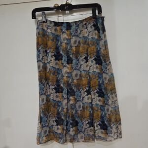 St. John Collection Floral Midi Skirt - Blue and Gold